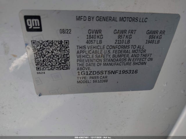 1G1ZD5ST5NF195316 Chevrolet Malibu Fwd Lt