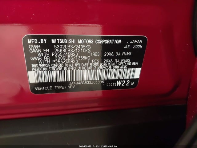 2025 MITSUBISHI OUTLANDER JA4J4WA83SZ050061 Photo 8