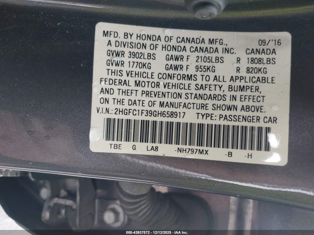2HGFC1F39GH658917 Honda Civic Ex-t