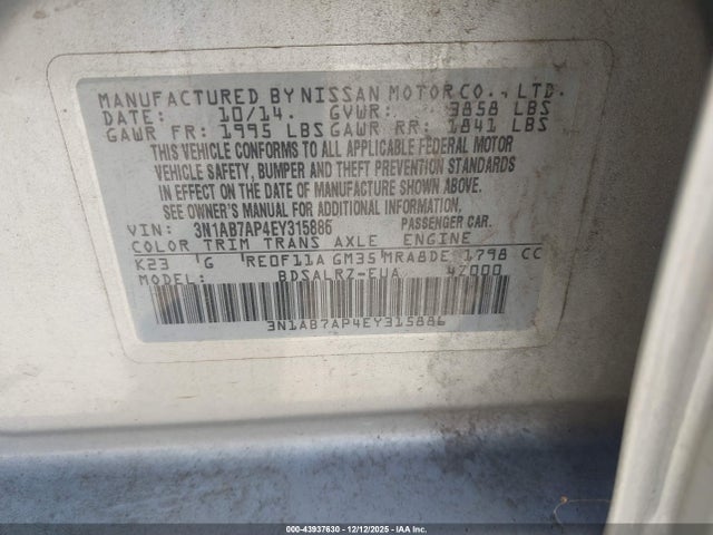 3N1AB7AP4EY315886 Nissan SENTRA SR