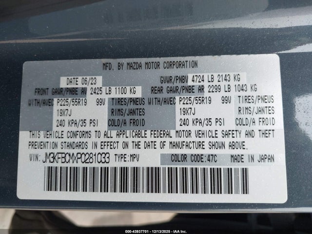 Aukcja sprzedaży 2023 Mazda Cx-5 2.5 S Carbon Edition, vin: JM3KFBCMXP0281033, numer aukcji: 43937701