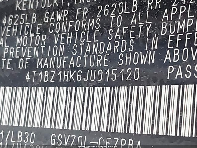 4T1BZ1HK6JU015120 Toyota Camry Xse V6