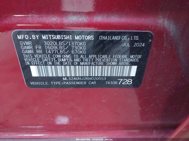 2024 MITSUBISHI MIRAGE ML32AUHJ2RH020553 Photo 8