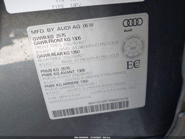 2017 AUDI SQ5 WA1VCAFP7HA007678 Photo 8