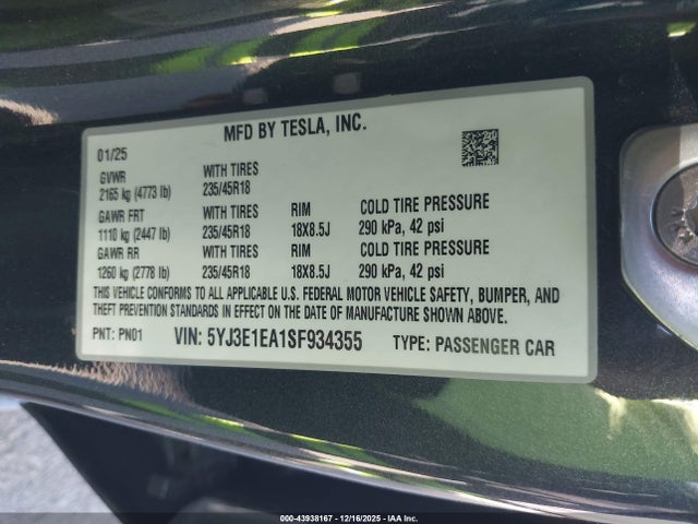 2025 TESLA MODEL 3 5YJ3E1EA1SF934355 Photo 8