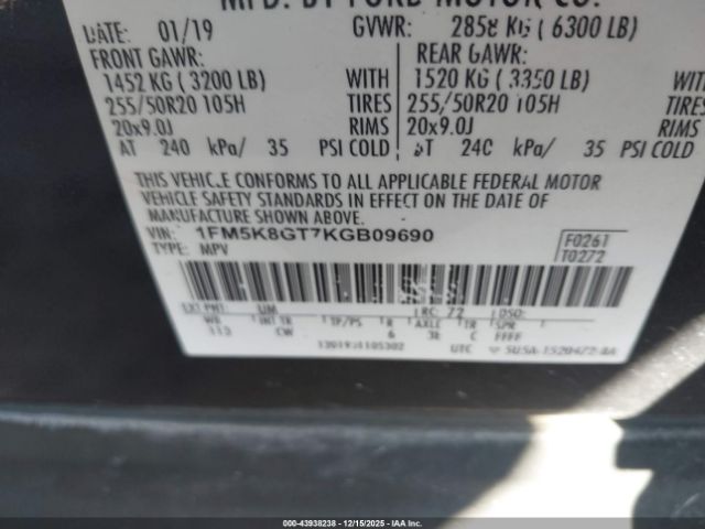 2019 FORD EXPLORER 1FM5K8GT7KGB09690 Photo 8