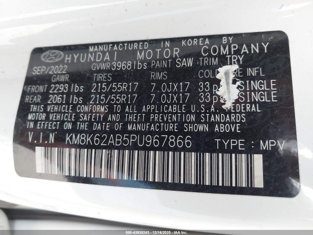 KM8K62AB5PU967866 Hyundai Kona Sel