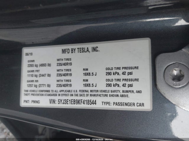 2019 TESLA MODEL 3 5YJ3E1EB9KF418544 Photo 8