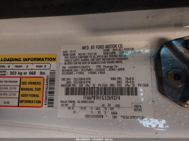 2016 FORD MUSTANG 1FA6P8TH1G5269374 Photo 8