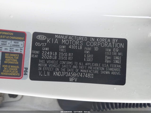 KIA SOUL + 2017 KNDJP3A56H7474811 Image 9