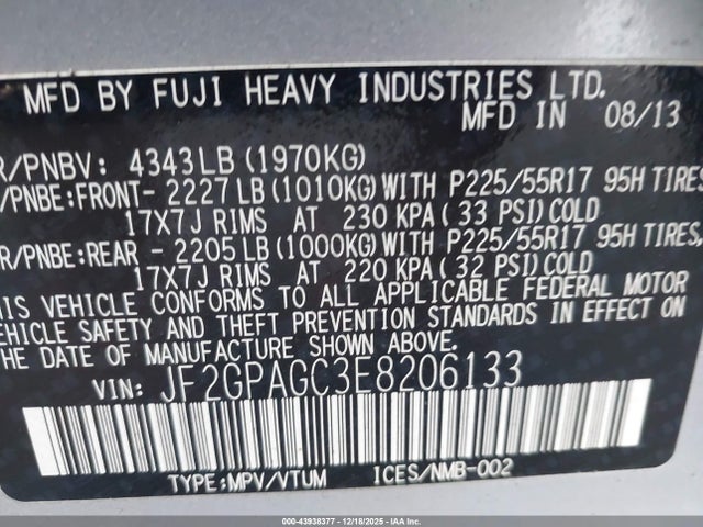 Aukcja sprzedaży 2014 Subaru Xv Crosstrek 2.0i Limited, vin: JF2GPAGC3E8206133, numer aukcji: 43938377