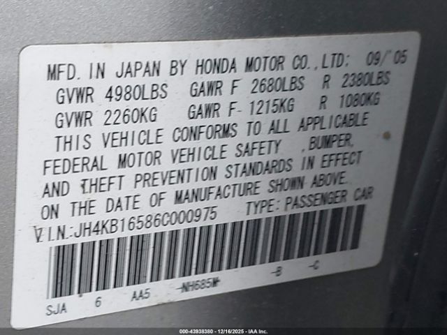 2006 ACURA RL JH4KB16586C000975 Photo 8