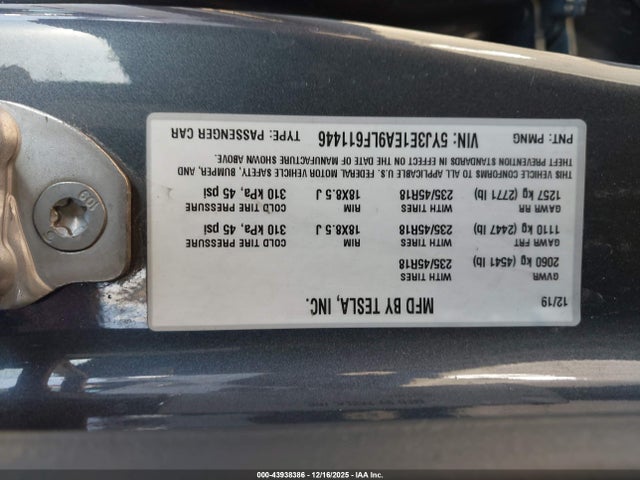 2020 TESLA MODEL 3 5YJ3E1EA9LF611446 Photo 8