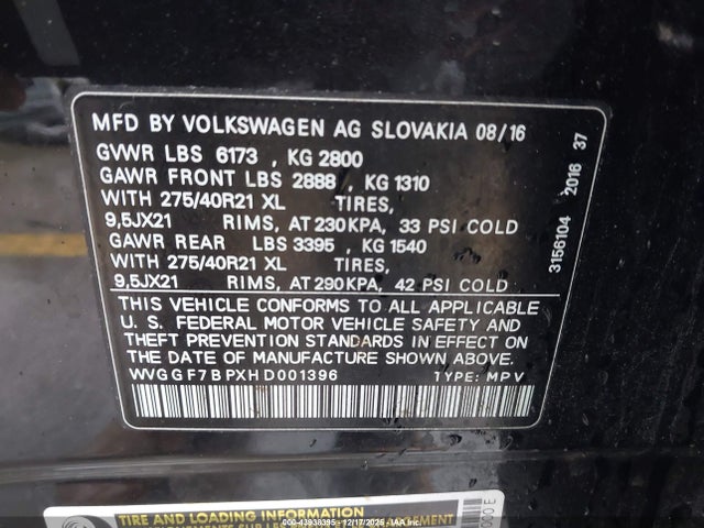 2017 VOLKSWAGEN TOUAREG WVGGF7BPXHD001396 Photo 8