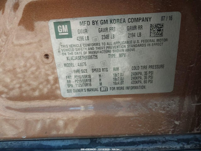 Продажа на аукционе авто 2017 Buick Encore Preferred, vin: KL4CJASB7HB006726, номер лота: 43938420