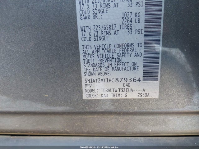 Nissan ROGUE SV 2017 5N1AT2MT1HC879364 Image 9