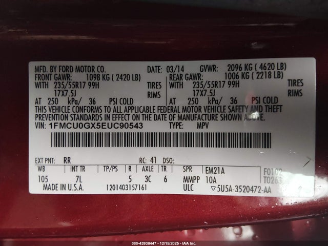 1FMCU0GX5EUC90543 Ford ESCAPE SE