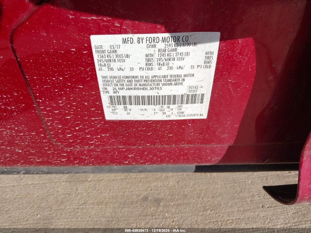 2LMPJ8KR5HBL30703 Lincoln Mkx Select