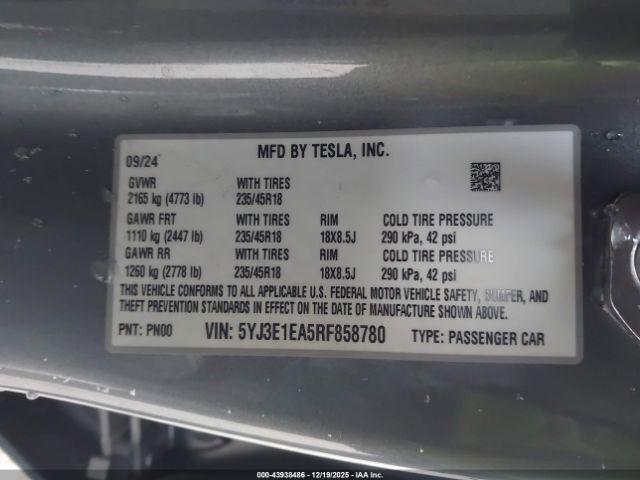 2024 TESLA MODEL 3 5YJ3E1EA5RF858780 Photo 8