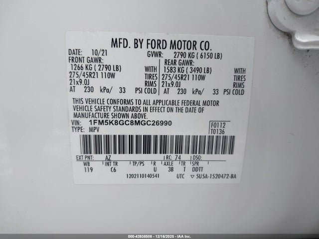 1FM5K8GC8MGC26990 Ford Explorer St