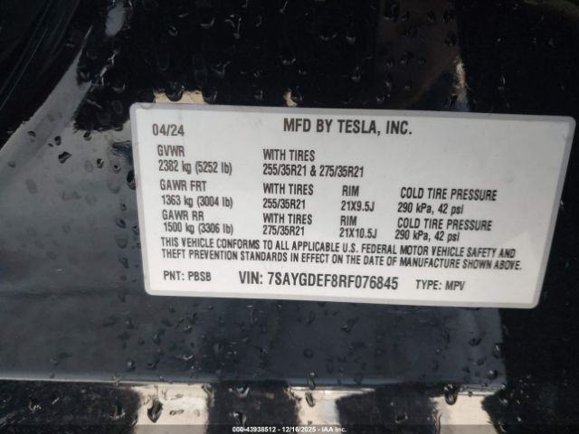 2024 TESLA MODEL Y 7SAYGDEF8RF076845 Photo 8