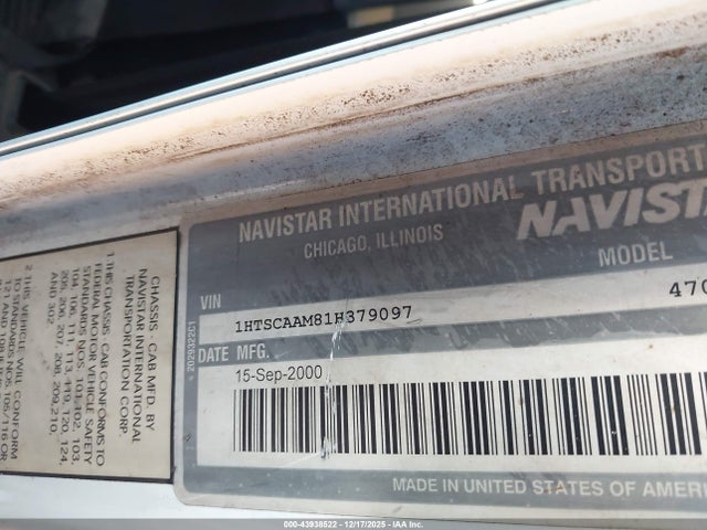 2001 International 4000 4700 მანქანა იყიდება აუქციონზე, vin: 1HTSCAAM81H379097, აუქციონის ნომერი: 43938522