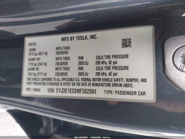 2022 TESLA MODEL 3 5YJ3E1EC8NF362061 Photo 8