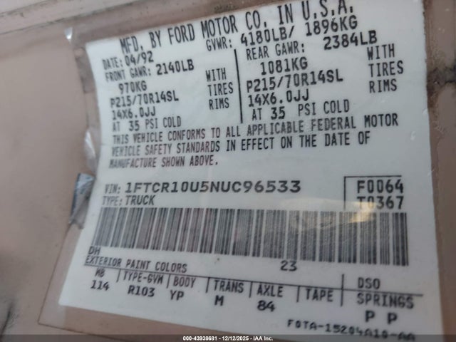 1992 FORD RANGER 1FTCR10U5NUC96533 Photo 8