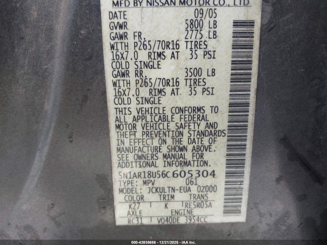 2006 NISSAN PATHFINDER 5N1AR18U56C605304 Photo 8