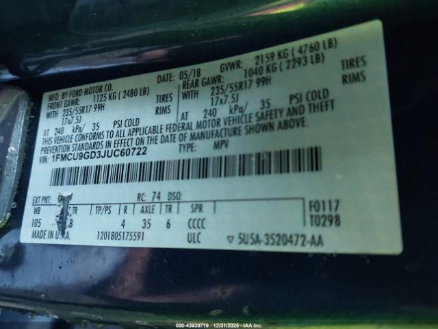 2018 FORD ESCAPE 1FMCU9GD3JUC60722 Photo 8