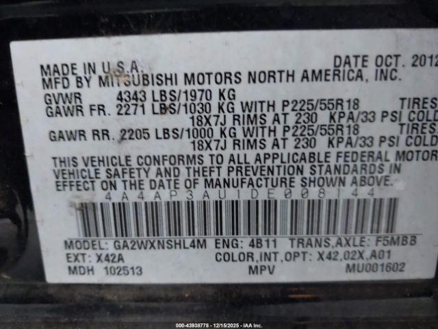 2013 MITSUBISHI OUTLANDER SPORT 4A4AP3AU1DE008144 Photo 8