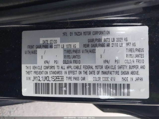 JM1GL1UM0L1526538 Mazda Mazda6 Sport