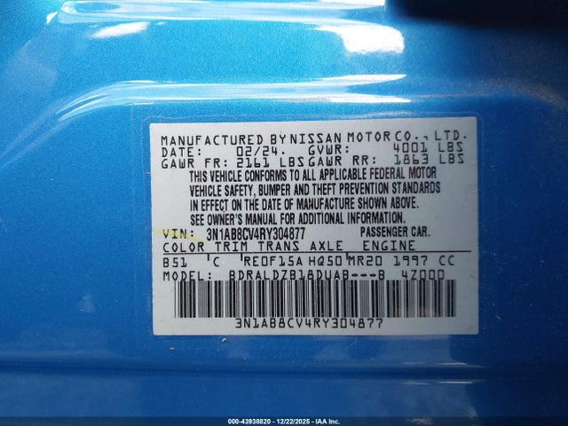 Продажа на аукционе авто 2024 Nissan Sentra Sv Xtronic Cvt, vin: 3N1AB8CV4RY304877, номер лота: 43938820