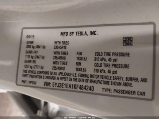 2019 TESLA MODEL 3 5YJ3E1EA1KF484240 Photo 8