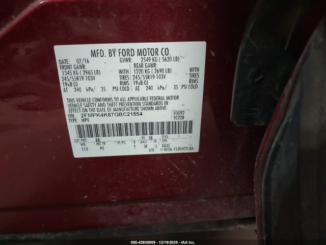 2016 FORD EDGE 2FMPK4K87GBC21554 Photo 8