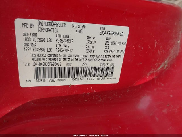 2005 DODGE DURANGO 1D4HB48N35F605013 Photo 8
