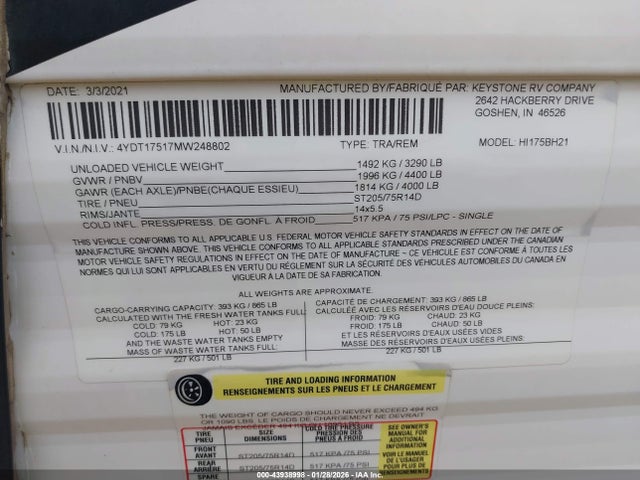 4YDT17517MW248802 Keystone Rv Other