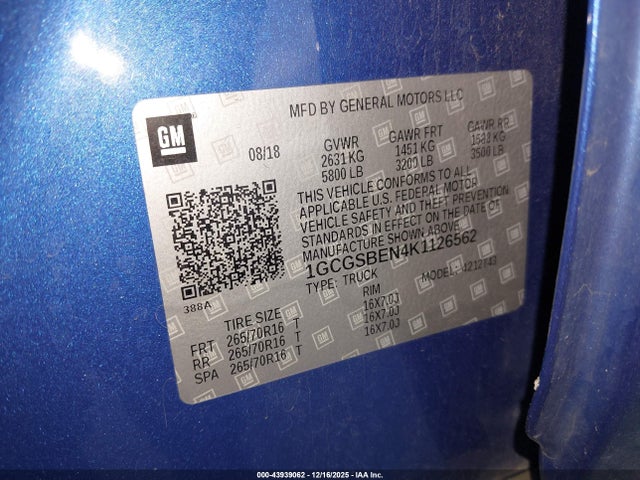 Chevrolet Colorado Wt 2019 1GCGSBEN4K1126562 Image 9