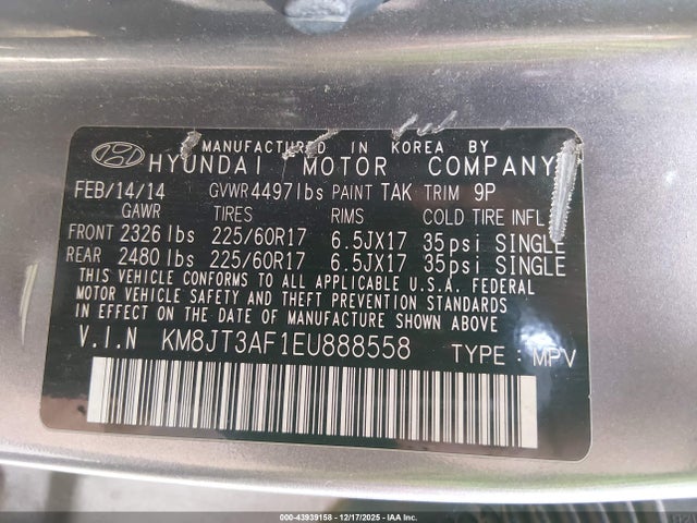 KM8JT3AF1EU888558 Hyundai TUCSON GLS