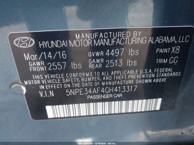 Hyundai Sonata Sport 2016 5NPE34AF4GH413317 Image 9