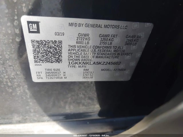 Aukcja sprzedaży 2019 Gmc Acadia Sle-1, vin: 1GKKNKLA5KZ245602, numer aukcji: 43939207