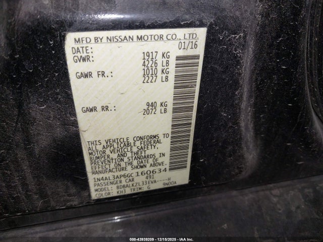 1N4AL3AP6GC160634 Nissan Altima 2.5 Sv