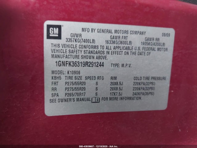 2009 CHEVROLET SUBURBAN 1500 1GNFK36319R291244 Photo 8