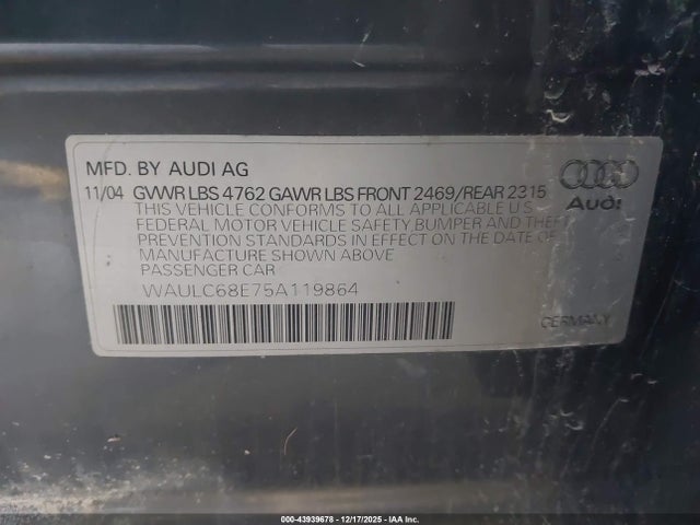 2005 AUDI A4 WAULC68E75A119864 Photo 8