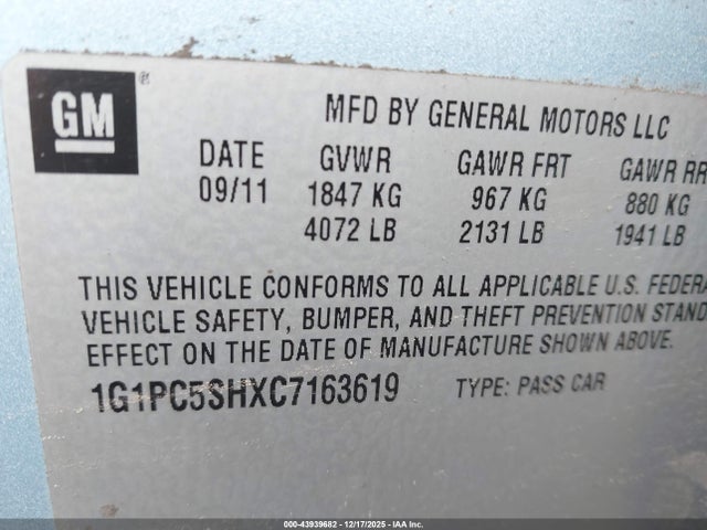 2012 CHEVROLET CRUZE 1G1PC5SHXC7163619 Photo 8