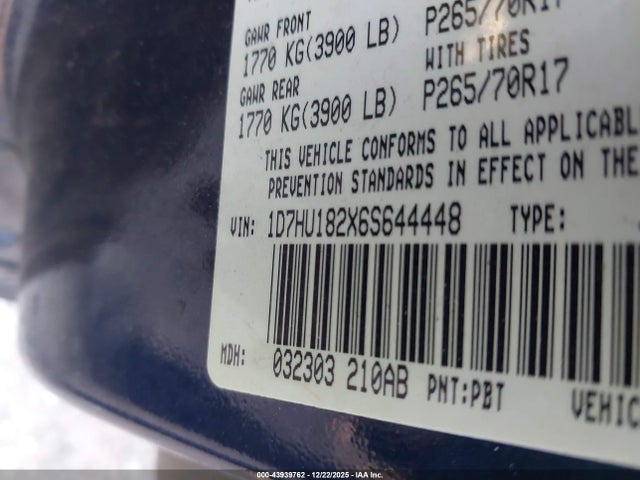 Продажа на аукционе авто 2006 Dodge Ram 1500 Laramie, vin: 1D7HU182X6S644448, номер лота: 43939762