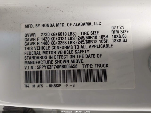 2021 HONDA RIDGELINE 5FPYK3F74MB006658 Photo 8