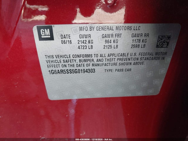 2016 CADILLAC CTS 1G6AR5SS5G0194303 Photo 8