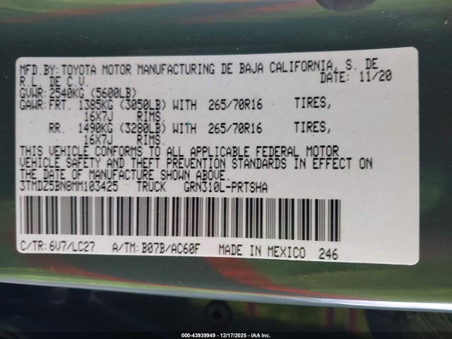 3TMDZ5BN8MM103425 Toyota Tacoma Trd Off-road