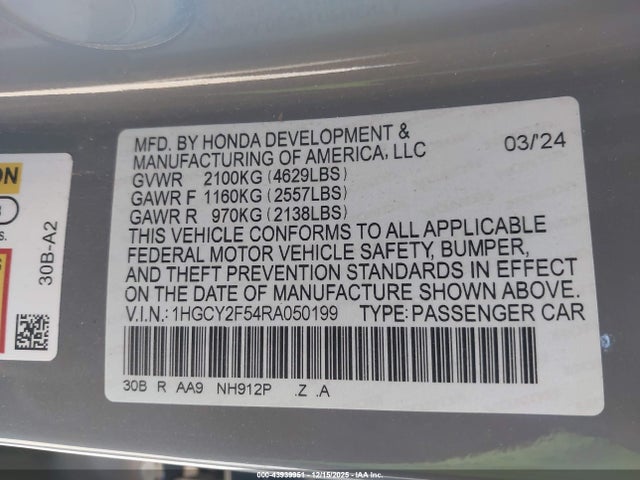 1HGCY2F54RA050199 Honda Accord Hybrid Sport